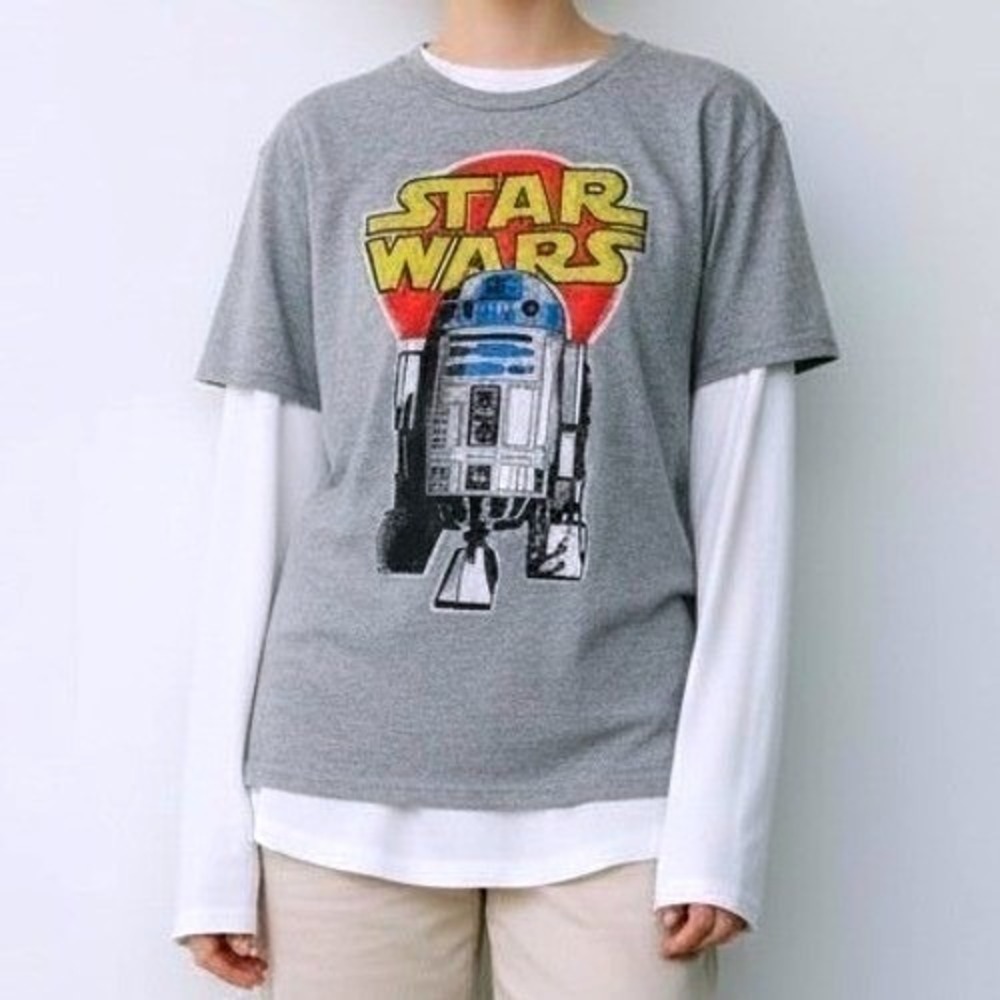 Star Wars R2-D2 Graphic T-Shirt Youth‎ XL (Women's S) Gray Disney Sci-Fi Tee NWT